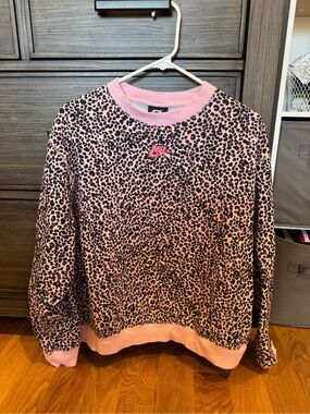 Nike Pink and Black Leopard-Print Crewneck Sweatshirt
